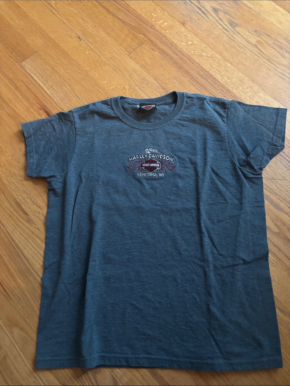 Harley-Davidson Charcoal Gray Tee with Small Red & White Logo
